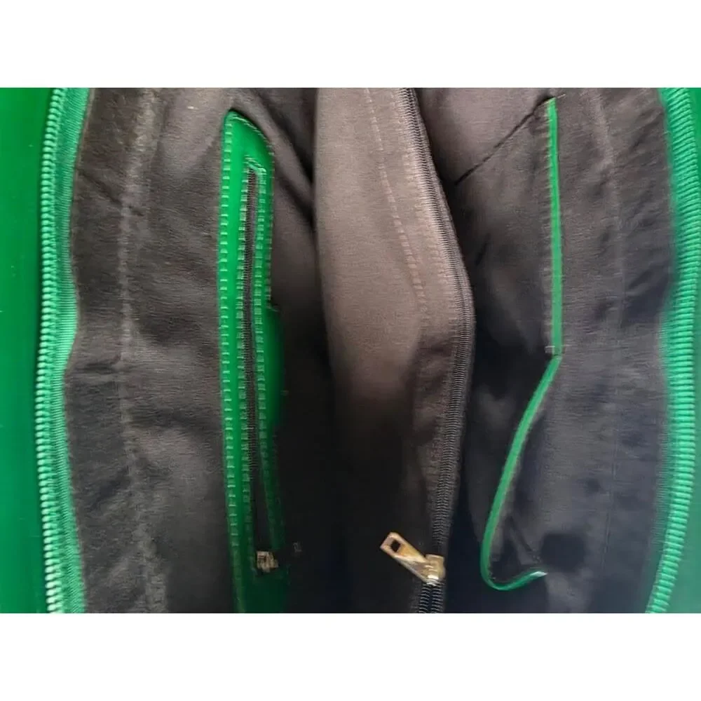 Emerald Green Patent Satchel Handbag Glossy Top Handle Bag Structured NWOT